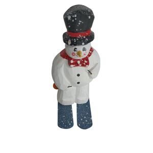 Vintage Silvestri Wooden Skiing Snowman Figurine